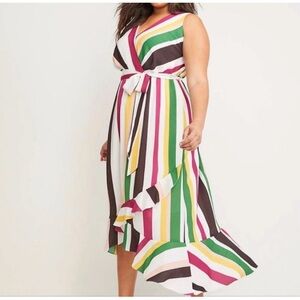 Lane Bryant Asymmetrical Striped Dress Multi Colored Size 28 Summer Festive